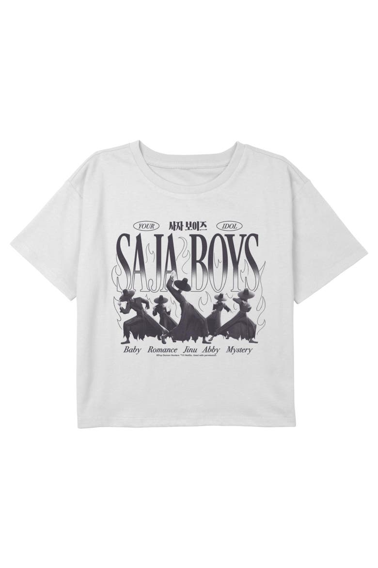 Girl's KPop Demon Hunters Your Saja Boys Idols Flames  Graphic T-Shirt, Main, color, White