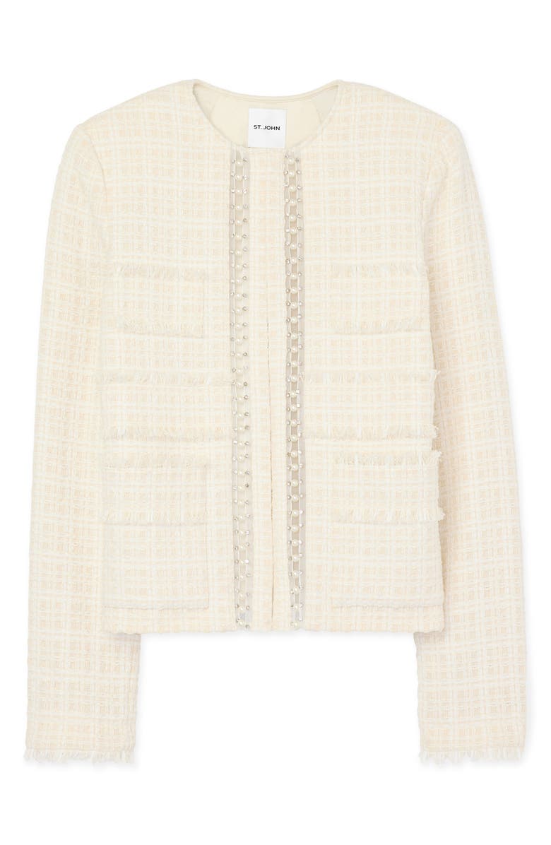 ST. JOHN Embellished Tweed Jacket, Alternate, color, Ecru