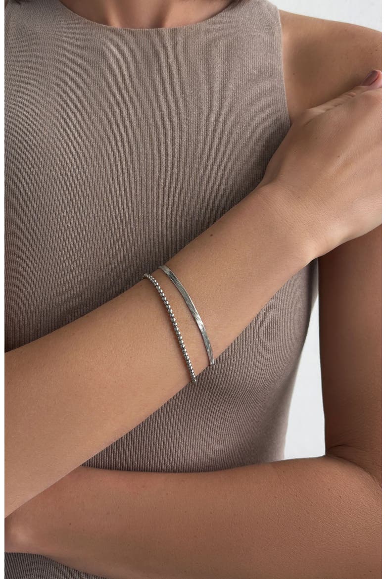 Set of 2 Herringbone & Bead Chain Bracelets, Alternate, color, SILVER
