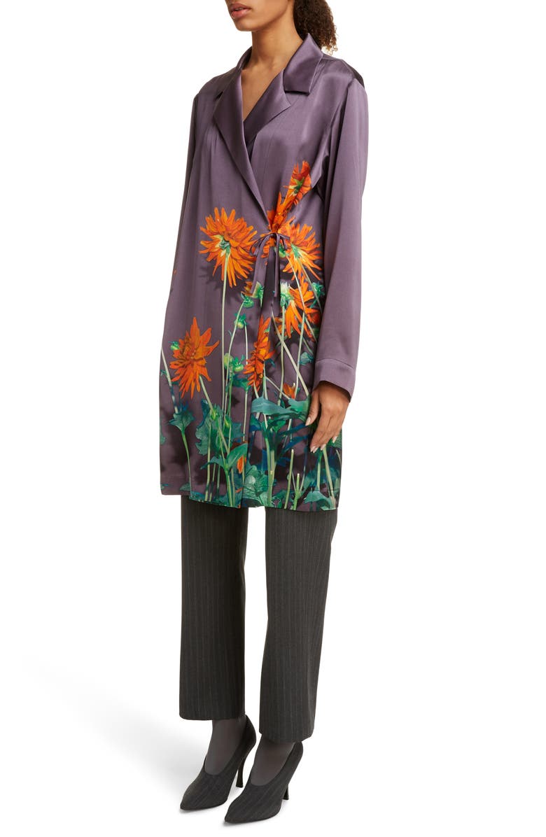Dries Van Noten Calberta Dahlia Print Silk Robe Jacket, Alternate, color, 