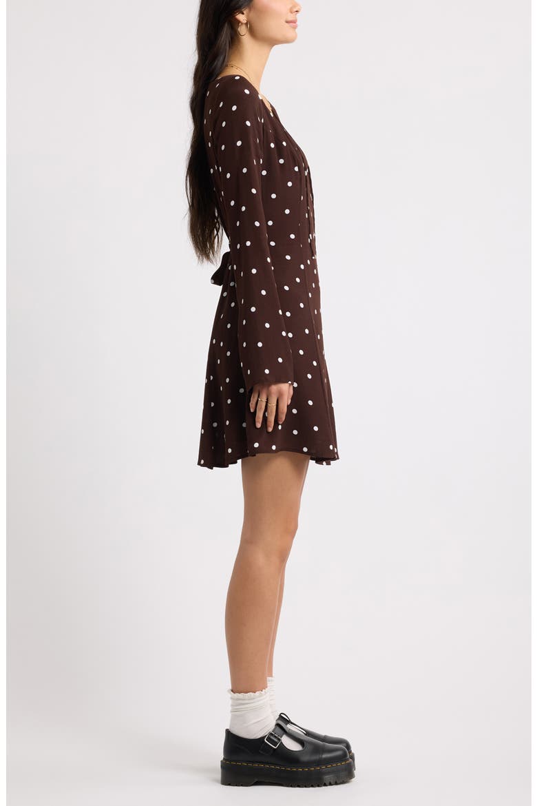 Scoop Neck Long Sleeve Minidress, Alternate, color, BROWN- WHITE CASS DOT