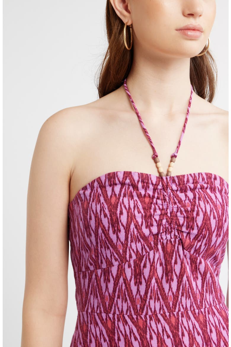Halter Neck Drop Waist Linen Blend Maxi Dress, Alternate, color, PINK- BURGUNDY DIAMOND IKAT