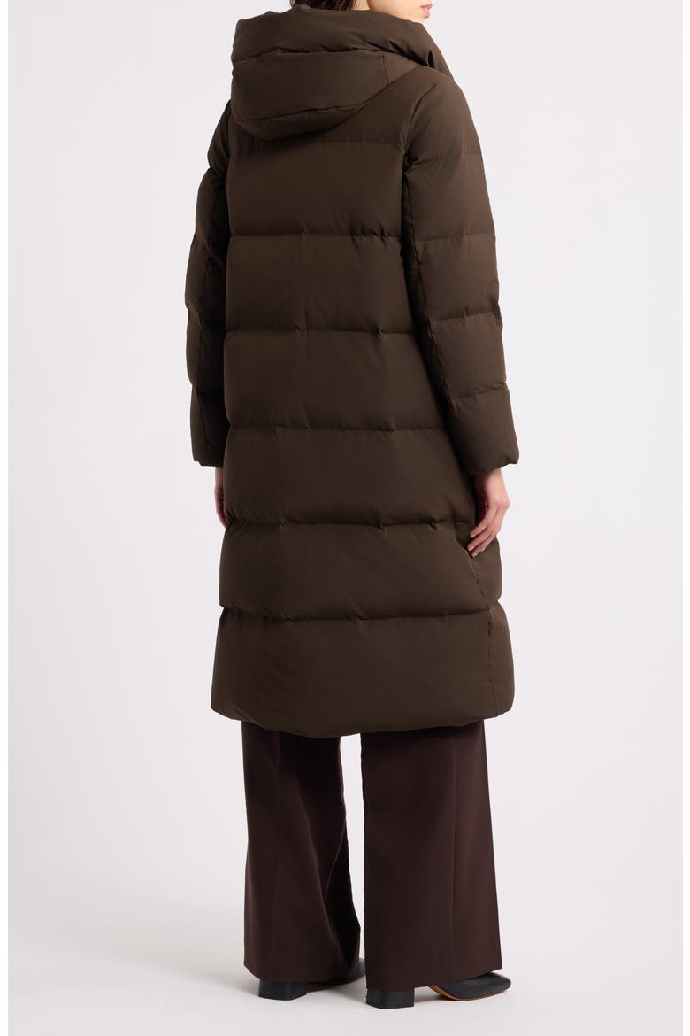 Asymmetric Stand Collar Long Puffer Coat, Alternate, color, BURNT WALNUT