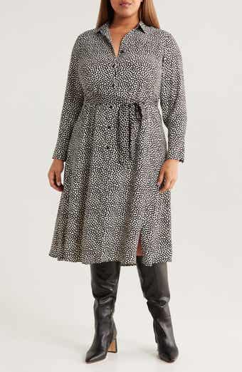 NIC+ZOE Spotted Around Long Sleeve Midi Shirtdress