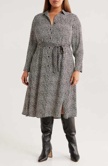 NIC+ZOE Spotted Around Long Sleeve Midi Shirtdress
