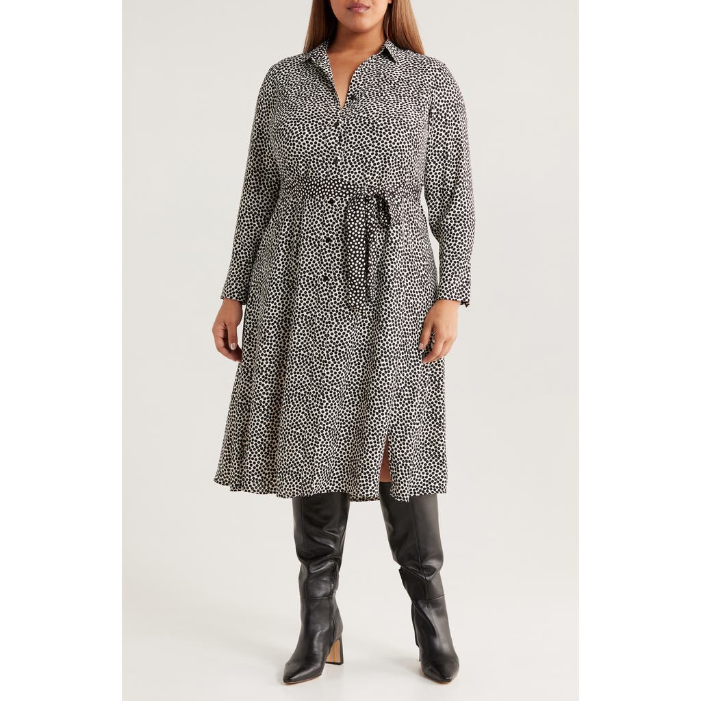 Nic + Zoe Nic+zoe Spotted Around Long Sleeve Midi Shirtdress In Gray