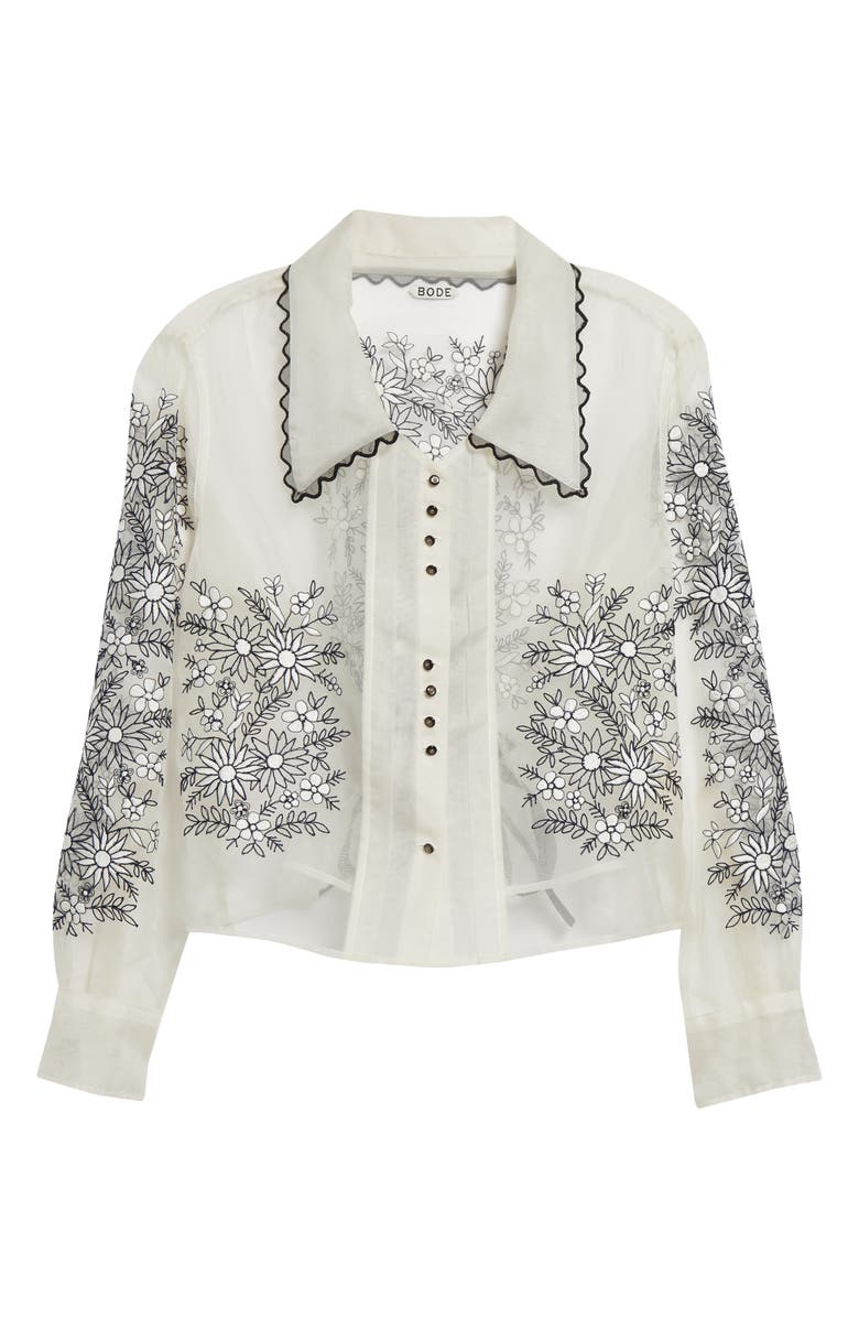 Bode Floral Embroidered Silk Organza Button-Up Shirt, Alternate, color, 
