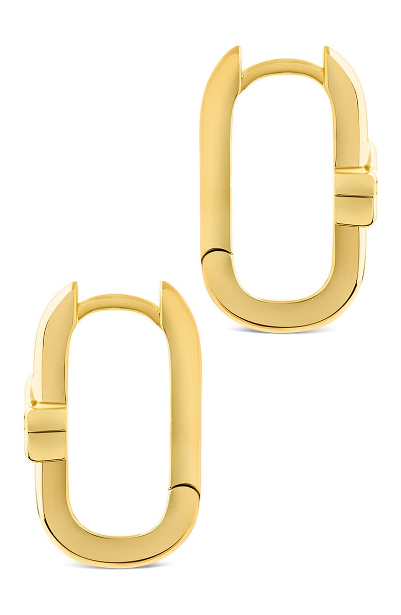 Sterling Forever Bodil Cubic Zirconia Star Oval Hoop Earrings, Alternate, color, Gold