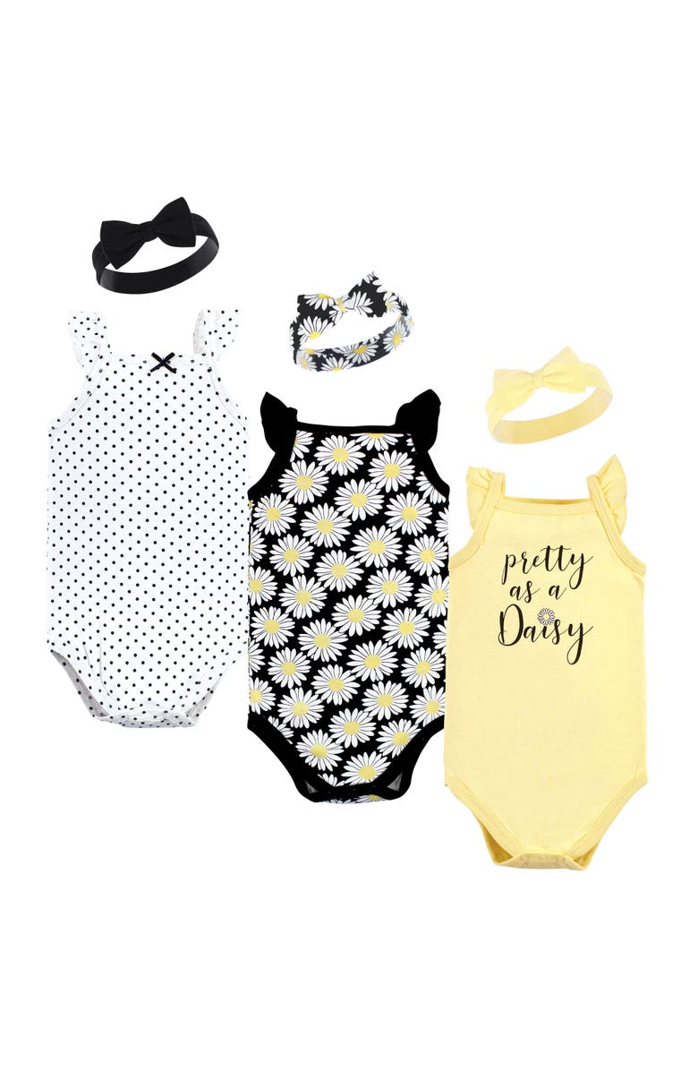 Hudson Baby Sleeveless Bodysuit and Headband Set, Main, color, Black Daisy