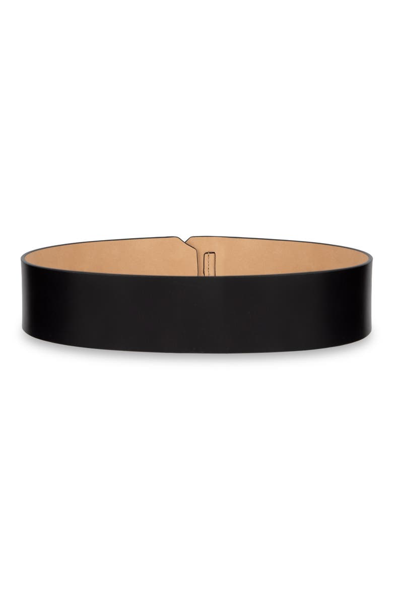 Double Buckle Leather Wide Belt, Alternate, color, BLACK