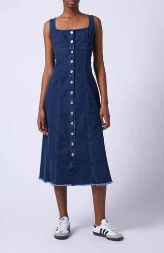 French Connection Arywode Sleeveless Fray Hem Denim Midi Dress