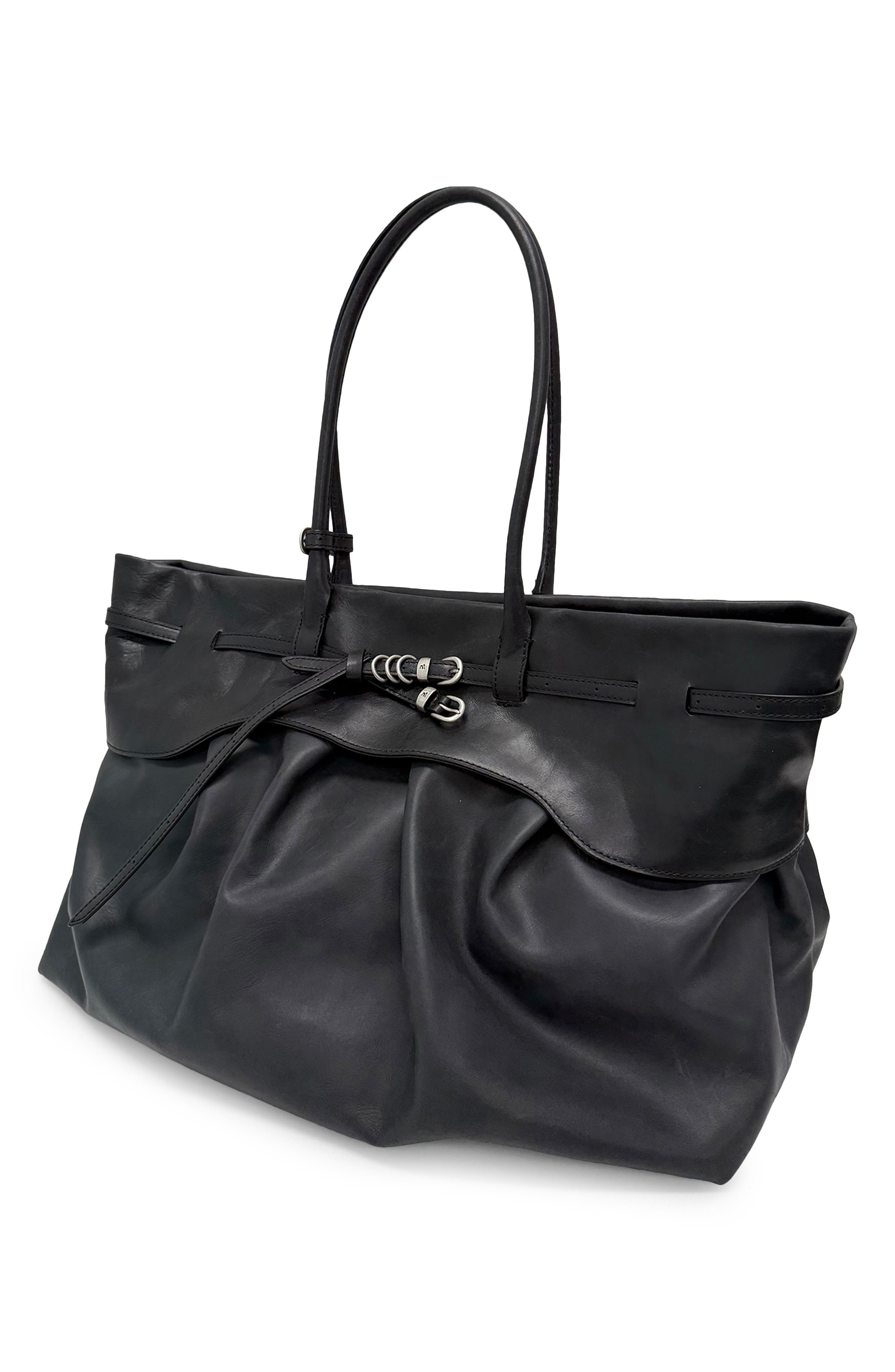 Soft Grandma Layered Leather Tote, Alternate, color, BLACK PULL-UP + TWO-TONE NAKED