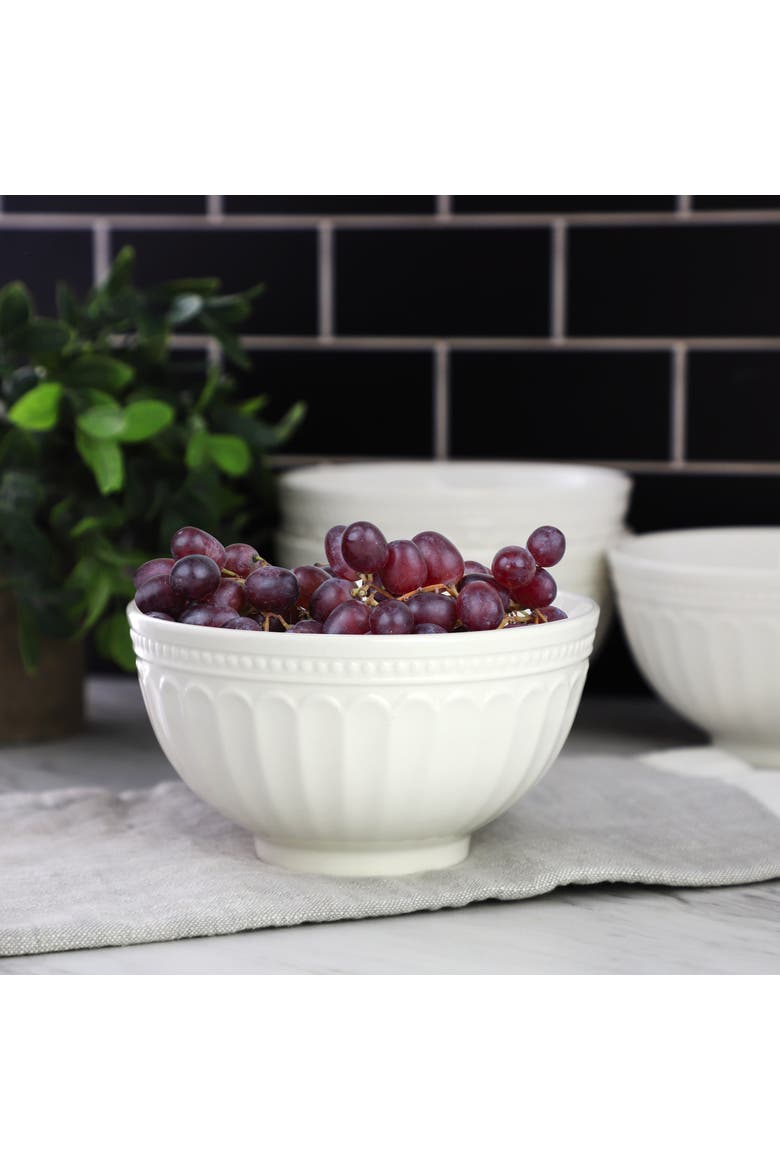 6 Piece Embossed Arch Stoneware Cereal Bowl Set White, Alternate, color, White