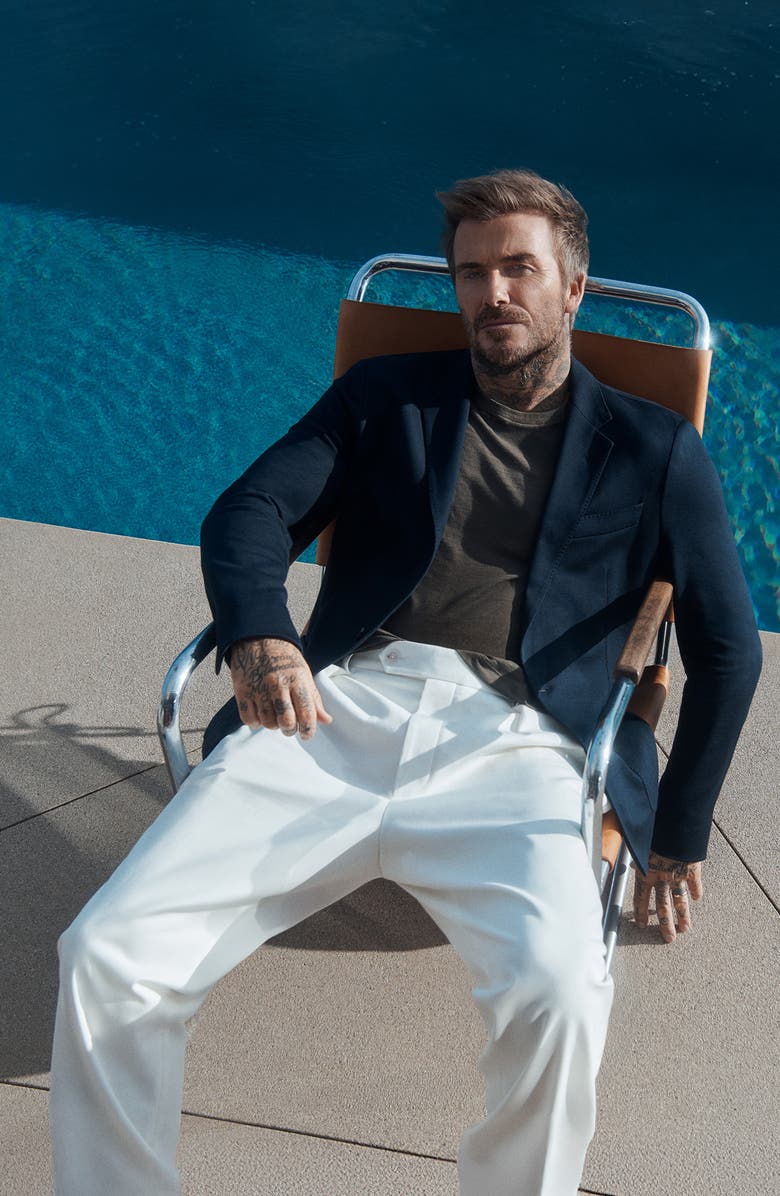 BOSS x Beckham Navy Cotton & Silk Blend Sport Coat, Alternate, color, Dark Blue