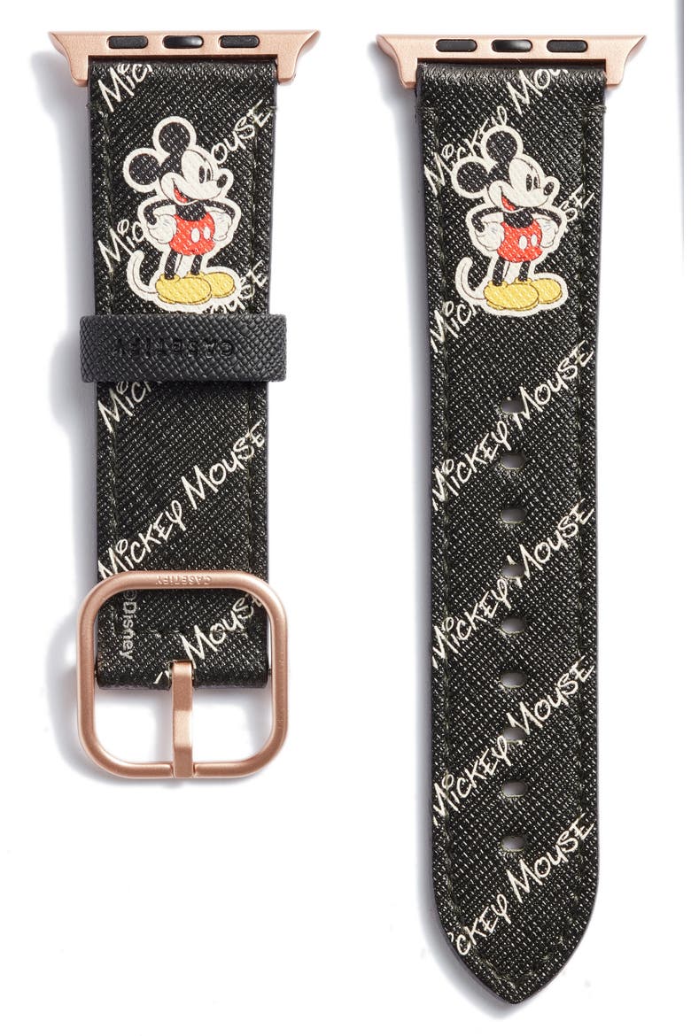 Disney x CASETiFY Mickey Saffiano Faux Leather Apple Watch® Band (Nordstrom Exclusive), Main, color, BLACK