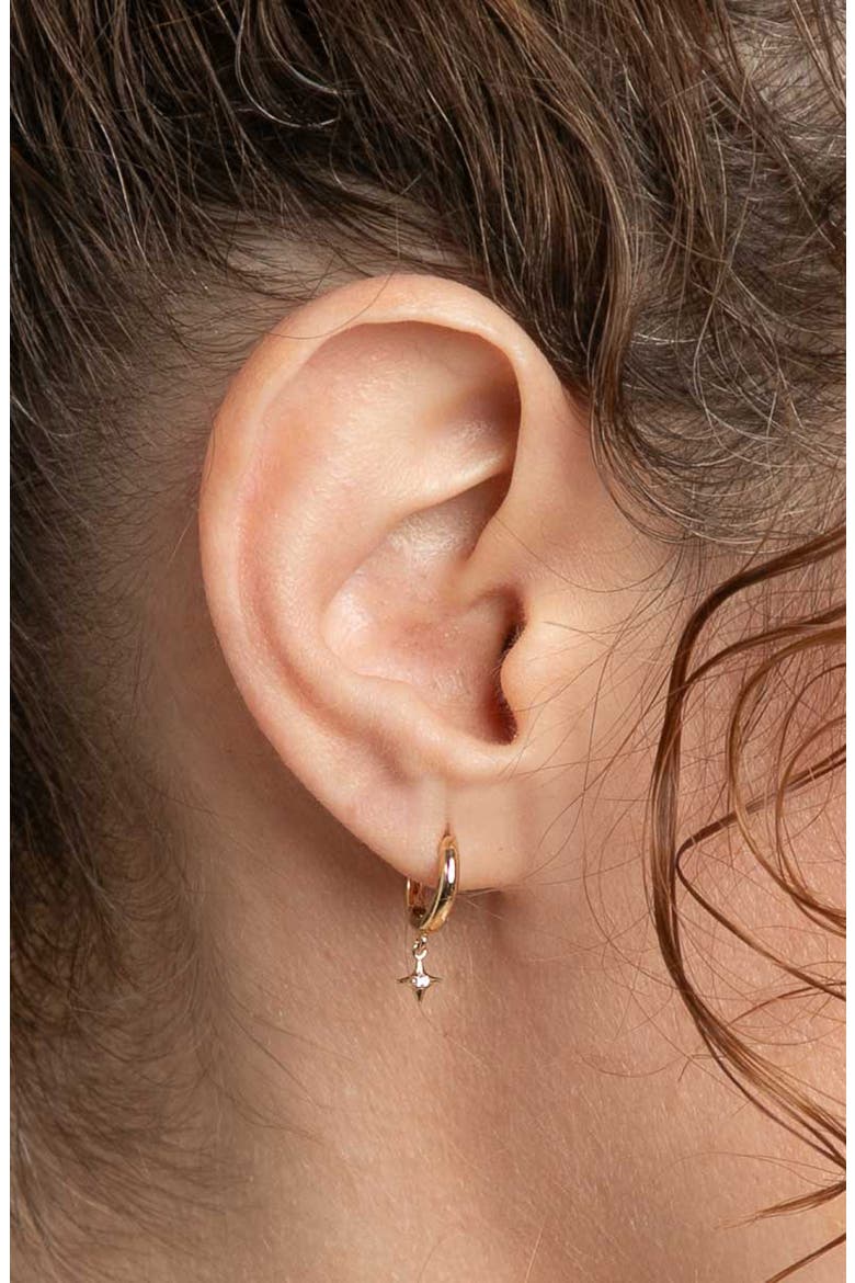 Cosmic Star Charm Cubic Zirconia Huggie Hoop Earrings, Alternate, color, GOLD
