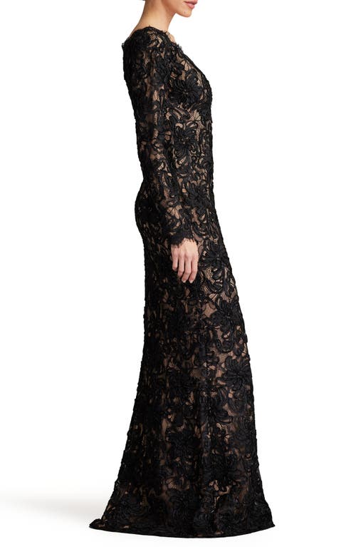 Sho By Tadashi Shoji Lace Plunge Neck Long Sleeve Gown