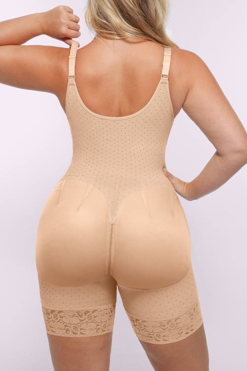 Shapellx Airslim Open Bust Polka Dot Bodysuit In Brown