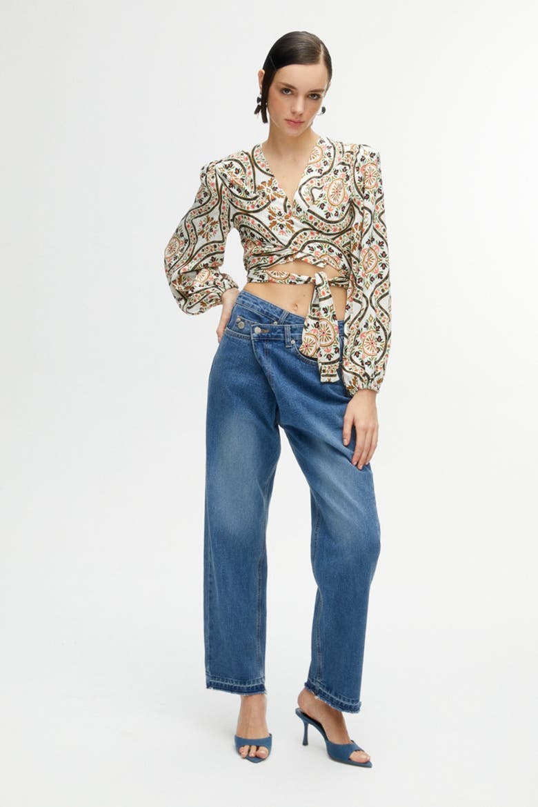 Jeans with Asymmetric Closure, Alternate, color, Blue