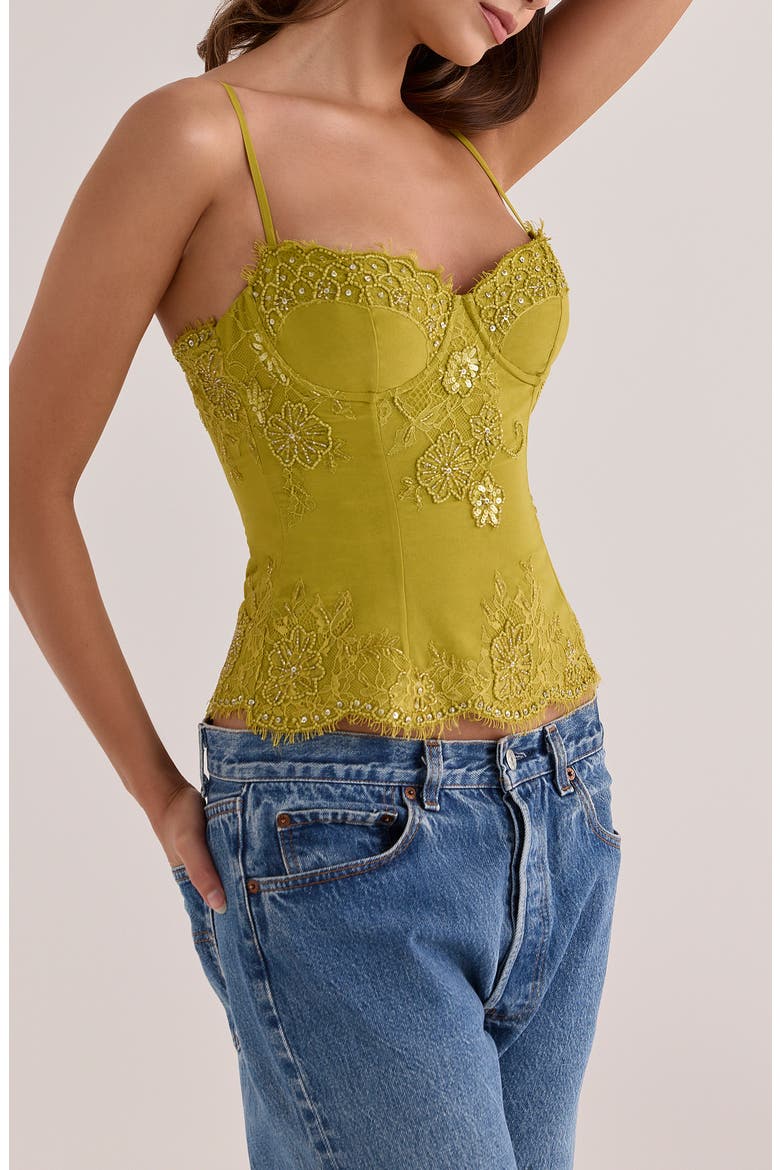 Soraya Lace and Bead Corset Top, Alternate, color, PEAR GREEN