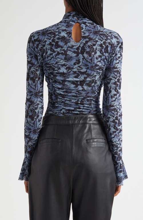 Cinq À Sept Lucy Graphic Cosmos Mock Neck Mesh Top In Blue