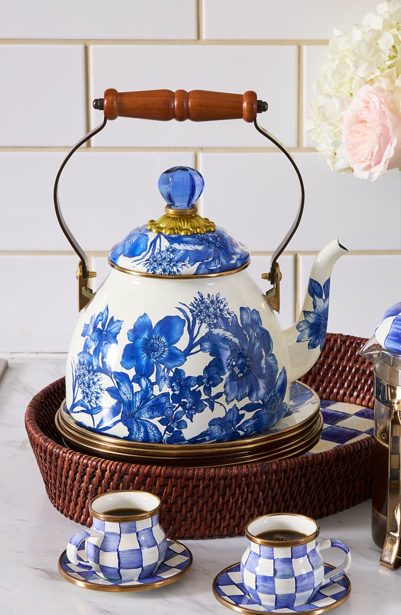 MACKENZIE CHILDS Royal English Garden Enameled Steel 2-Quart Tea Kettle, Alternate, color, Royal