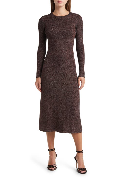 Metallic Long Sleeve Midi Sweater Dress