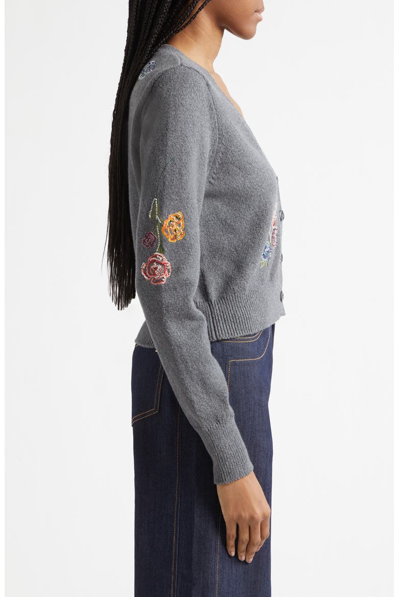 Nikko Floral Ribbons Cotton Blend Cardigan, Alternate, color, DARK GREY