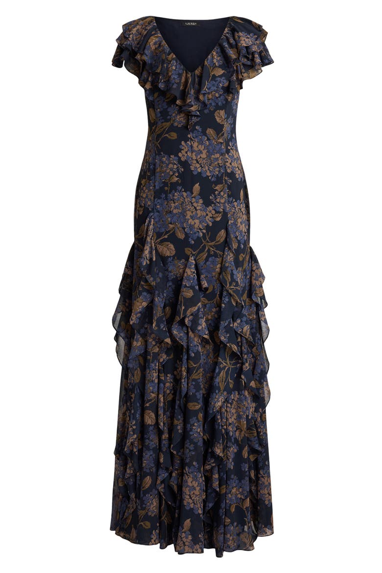 Floral Georgette Maxi Dress, Alternate, color, NAVY BLUE/ MULTI
