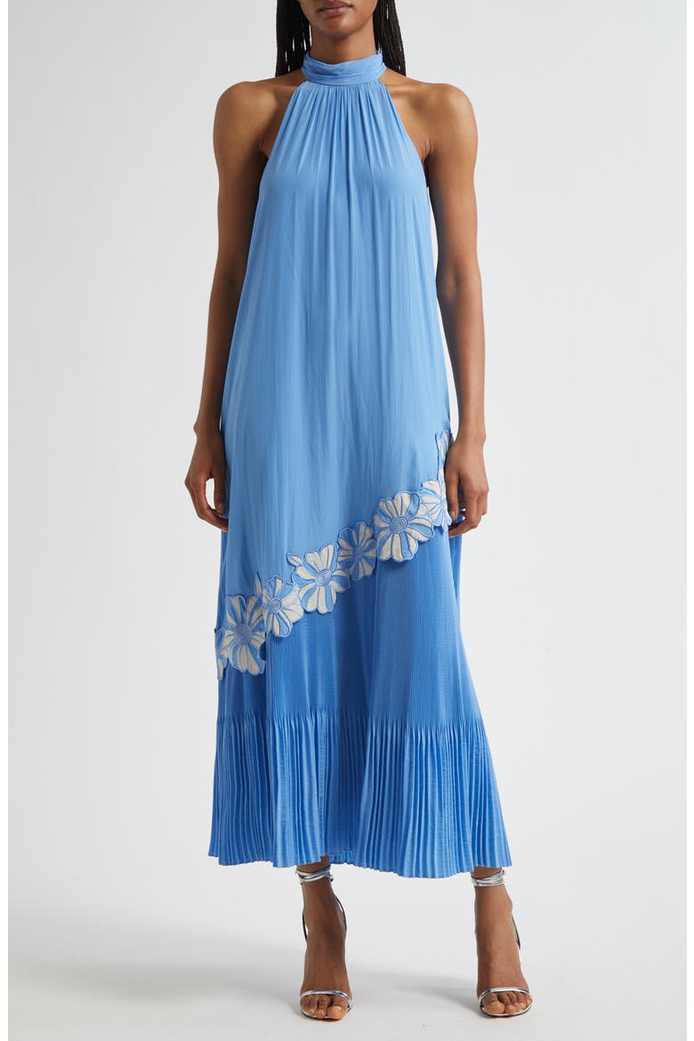 Eleah Mixed Media Floral Embroidery Detail Dress, Main, color, RIBBON BLUE