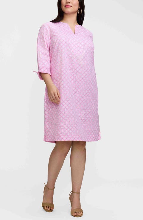Vena Geo Lattice Print Cotton Shift Dress (Plus)