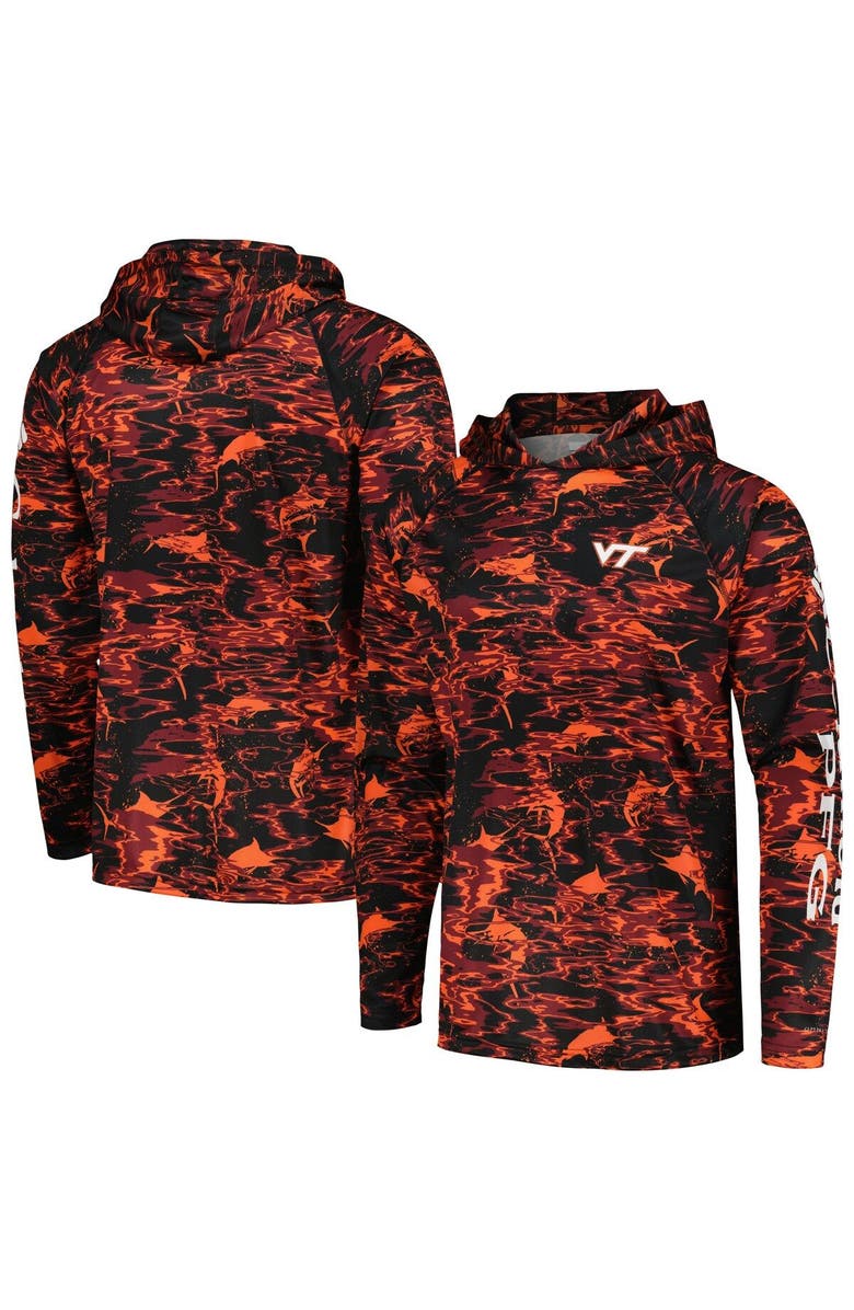 Columbia Men's Columbia  Black Virginia Tech Hokies PFG Terminal Tackle Omni-Shade Rippled Long Sleeve Hooded T-Shirt, Alternate, color, 