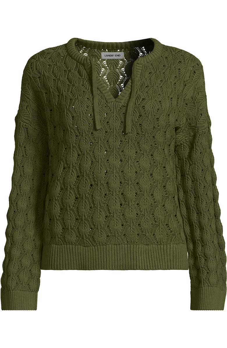 Lands' End Drifter Tie Notch Neck Sweater, Alternate, color, Artichoke