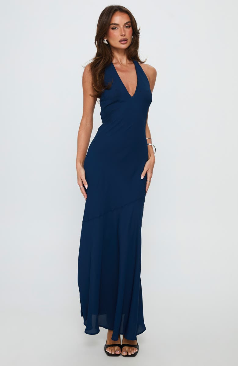 Princess Polly Luannie Halter Chiffon Gown, Alternate, color, Navy