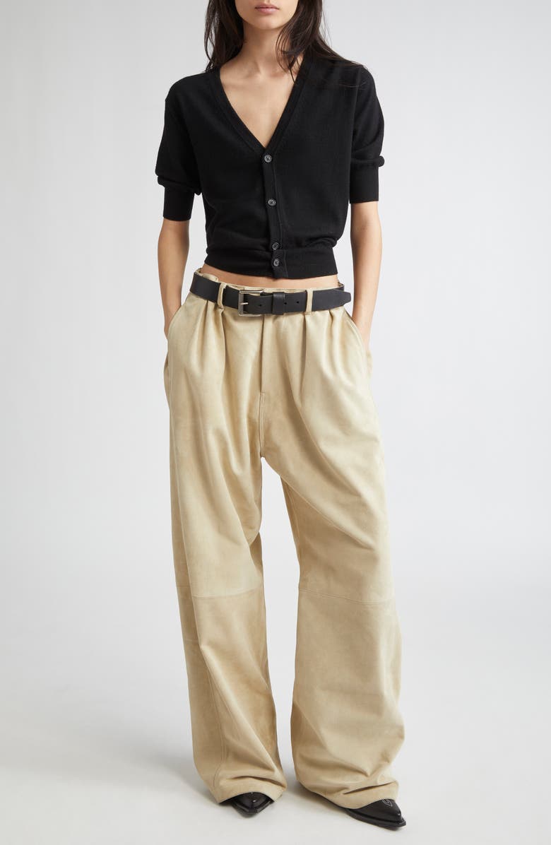 R13 Pleated Wide Leg Suede Pants, Alternate, color, Stone