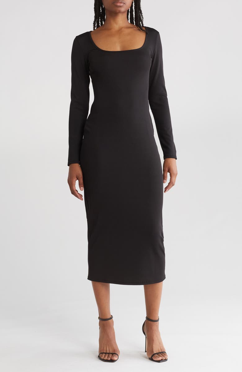 bebe Square Neck Long Sleeve Midi Dress, Main, color, 