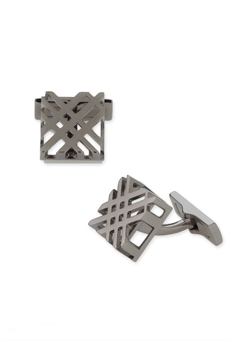 Open Check Cuff Links, Main, color, SILVER