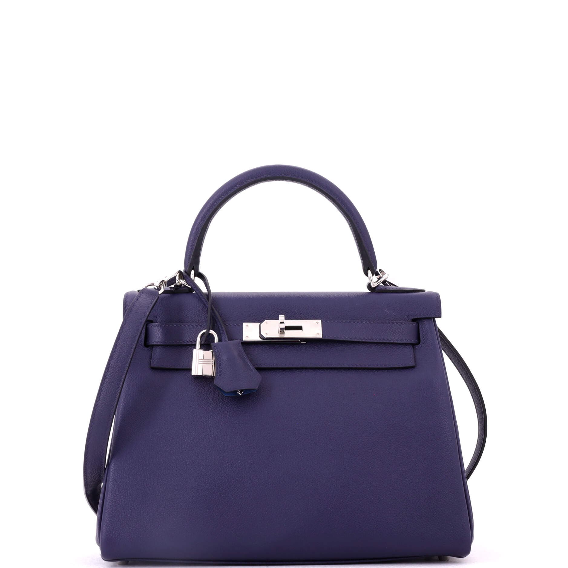 Pre-Owned Hermes Kelly Handbag Verso Evercolor with Palladium Hardware 28, Main, color, Verso-Bleu Encre/Bleu Zellige