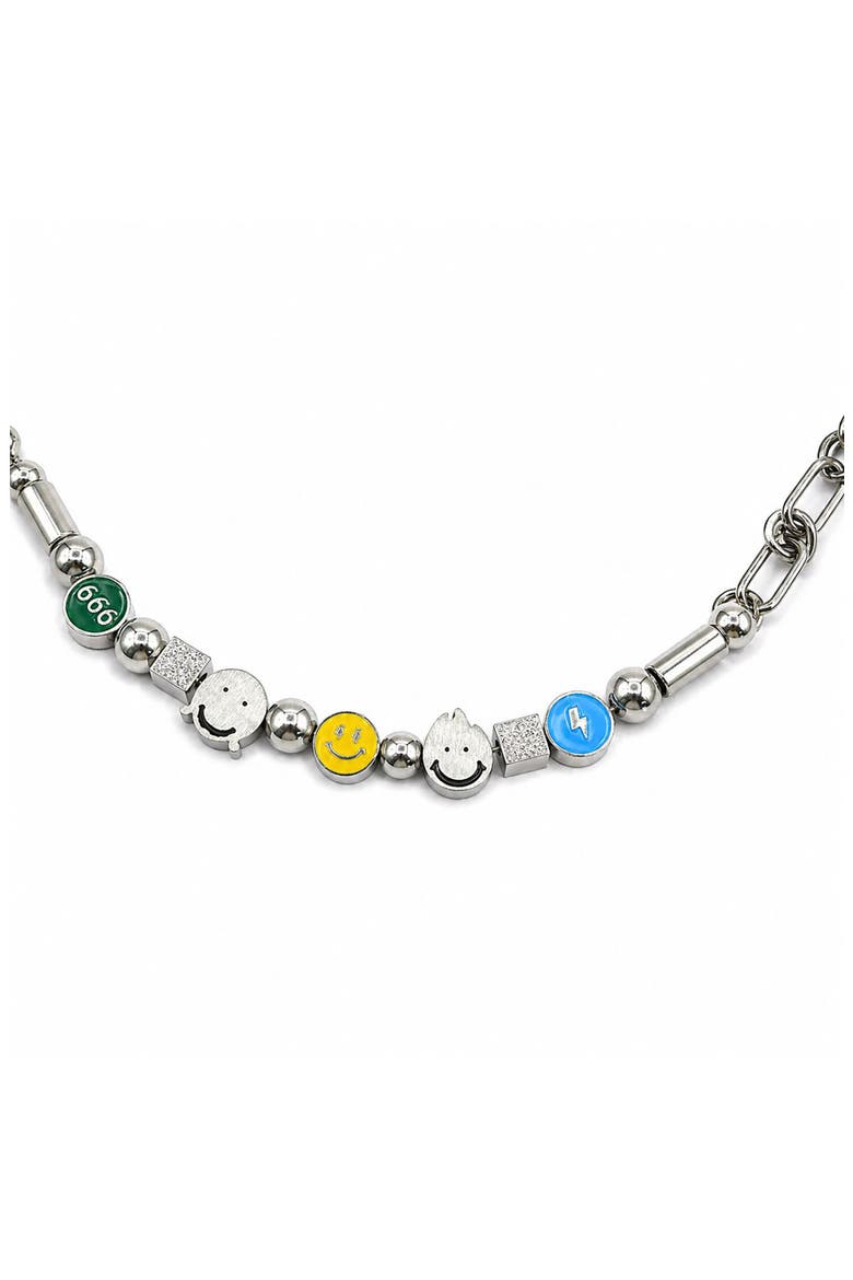 Smiley Charm Necklace, Alternate, color, SILVER