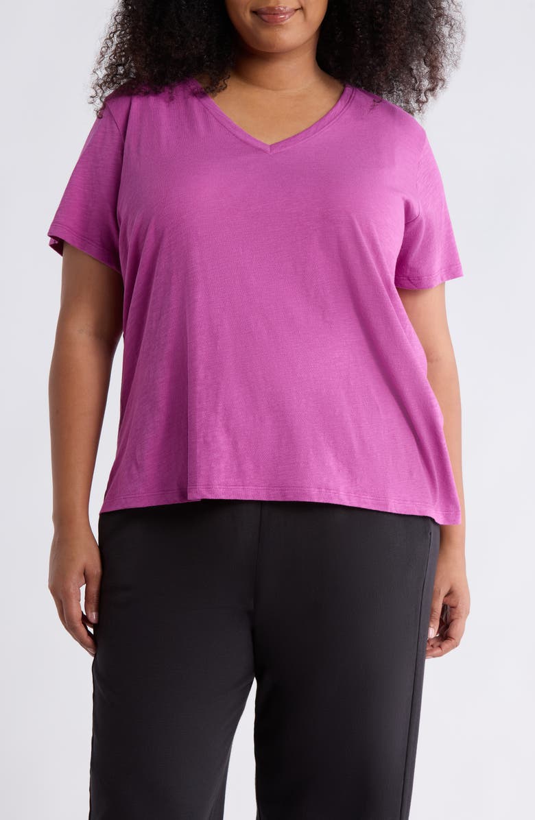 Eileen Fisher Easy Organic Cotton V-Neck T-Shirt, Main, color, Grape