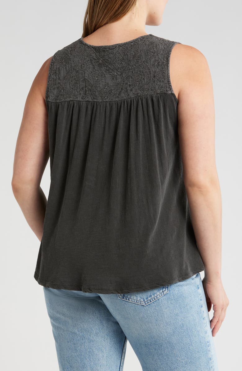 Lucky Brand Embroidered Yoke Sleeveless Top, Alternate, color,