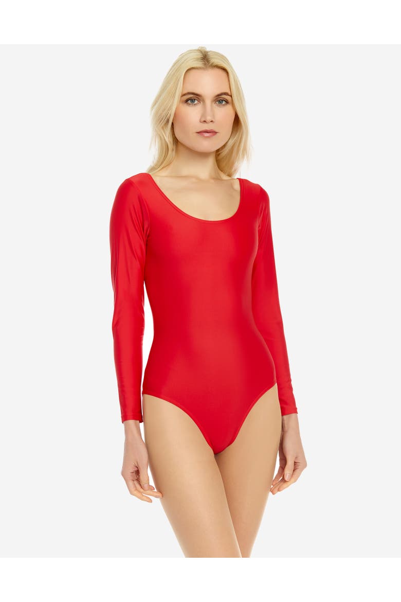 Women's Long Sleeve Leotard, Main, color, Red