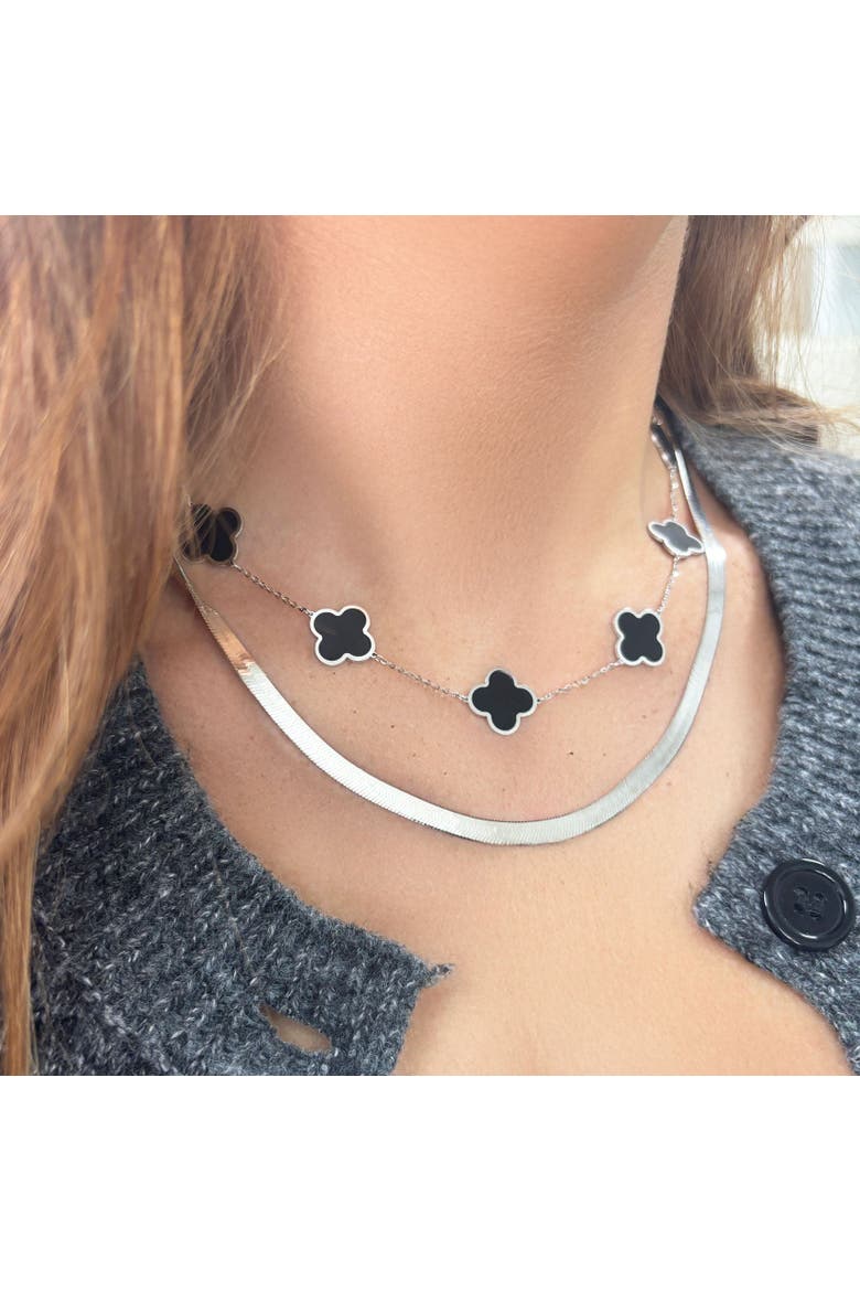 Large Onyx Clover Necklace, Alternate, color, Onyx/ White Gold