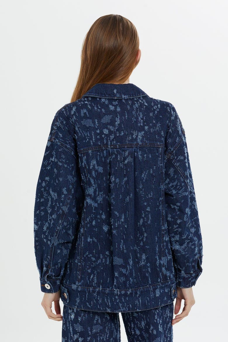 Patterned Navy Button-Front Denim Jacket, Alternate, color, Navy