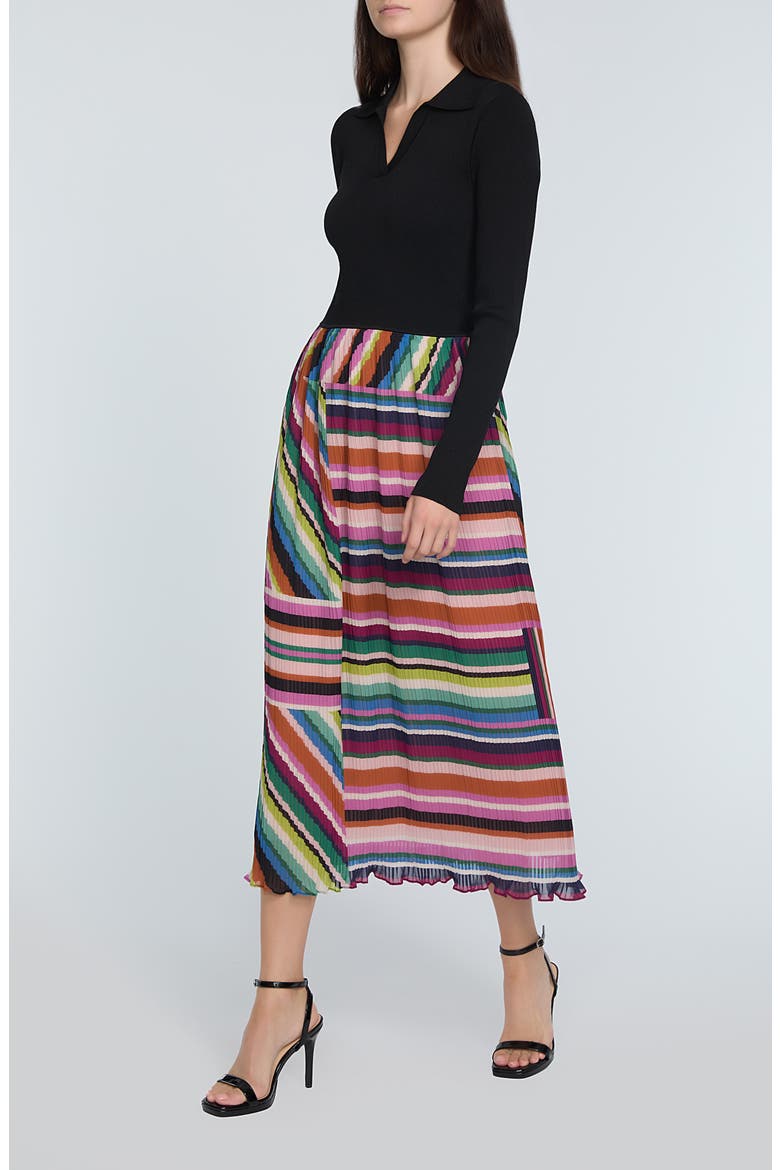 The Maeve Mixed Media Long Sleeve Midi Dress, Alternate, color, NOIR WITH VENUS STRIPE