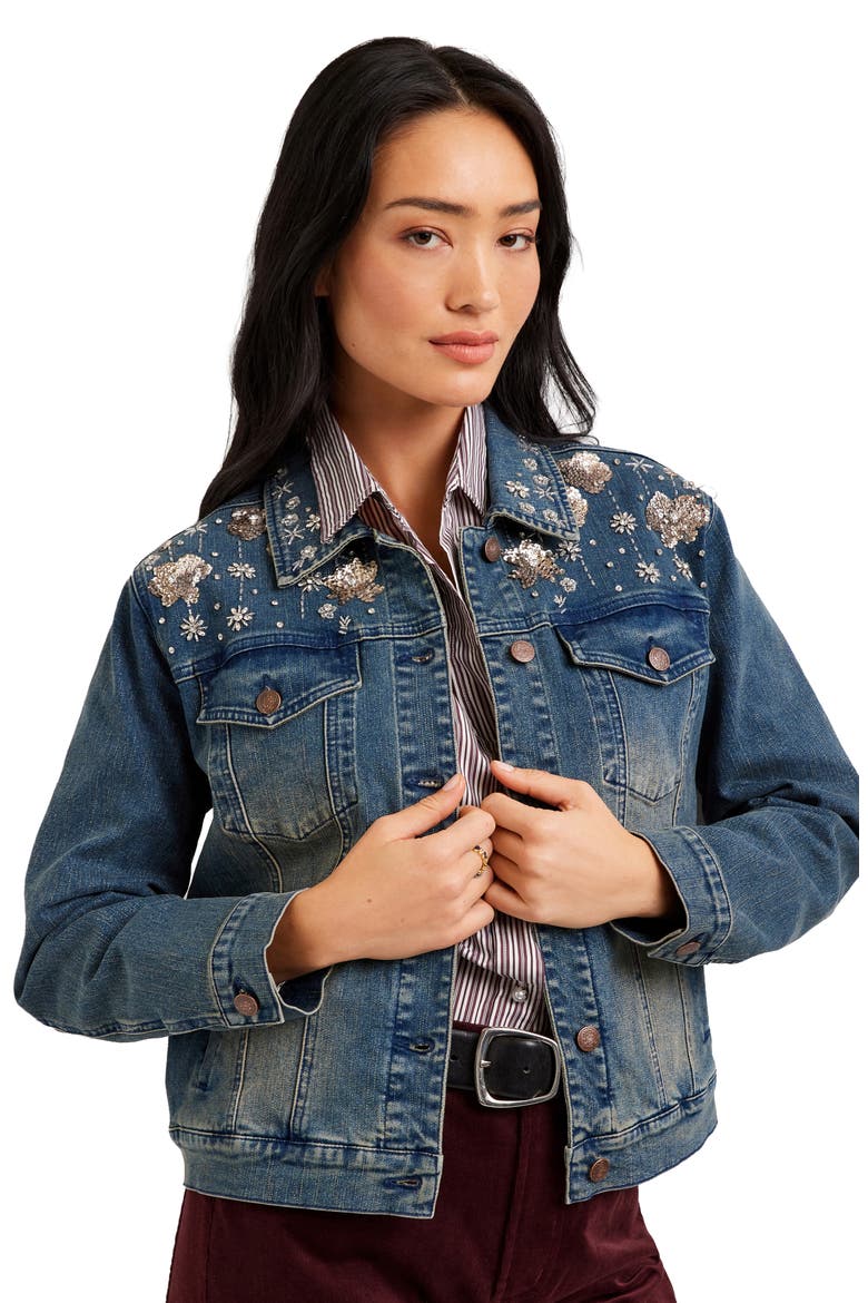 Embellished Denim Jacket, Alternate, color, DENIM