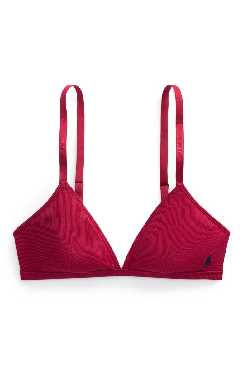 Stretch Cotton Rib Triangle Bralette, Alternate, color, CLASSIC RED
