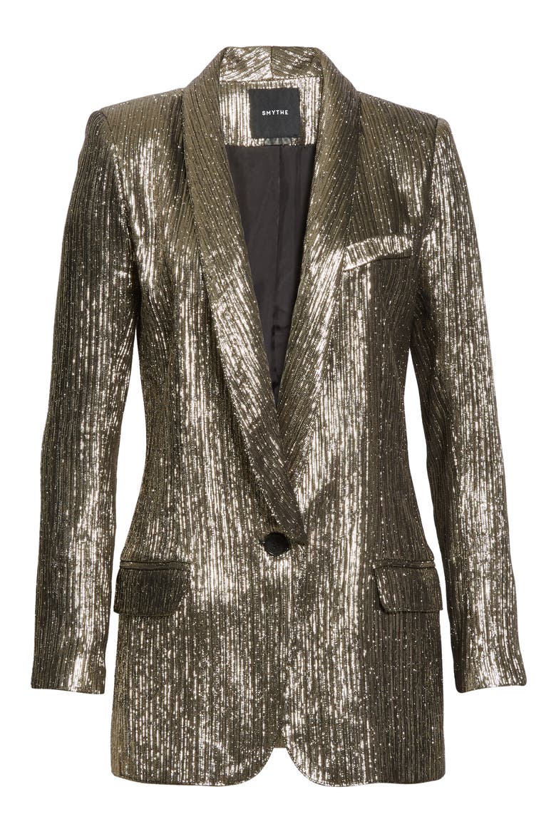 Long Shawl Collar Metallic Blazer, Alternate, color, PEWTER LAME