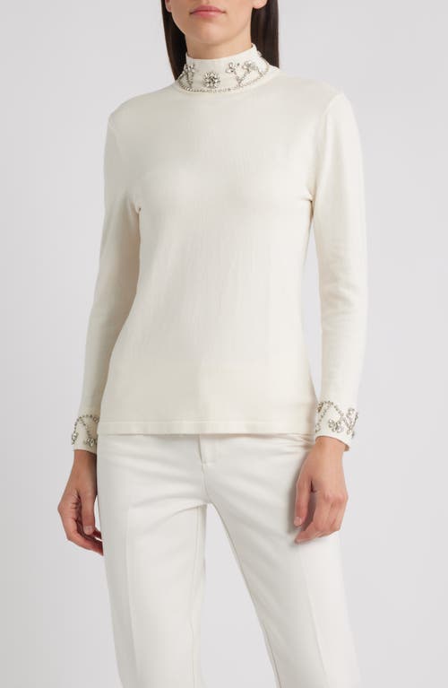 Anne Klein Embellished Mock Neck Sweater In White