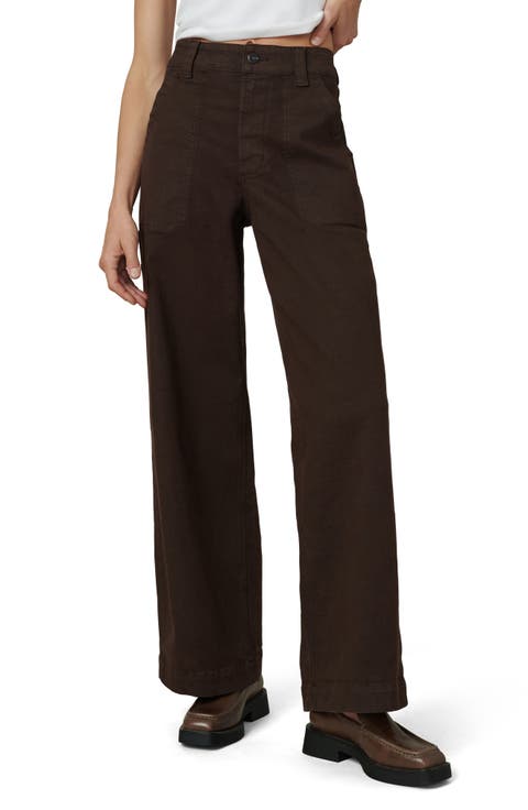 The Chloe High Waist Wide Leg Utility Jeans (Coffee Bean)